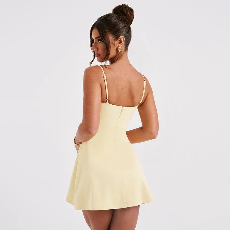 Spaghetti Strap Backless Mini Dress - Off-Shoulder A-line Club Party