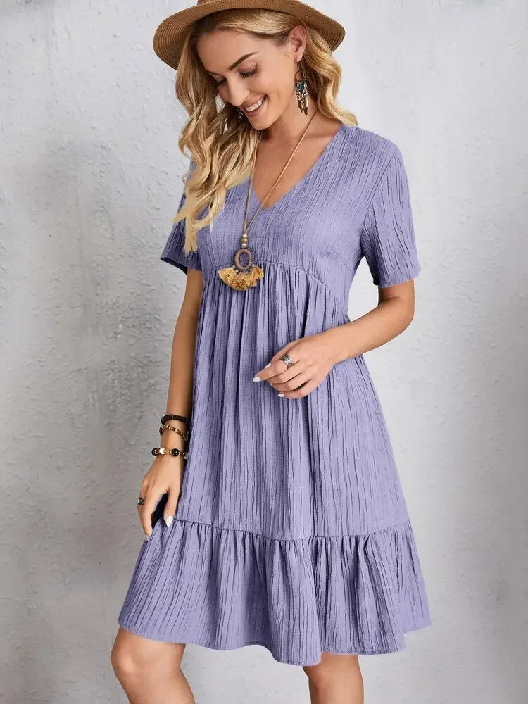 Short Sleeve Summer Mini Dress - Fashion BTQ -  - Fashion BTQ