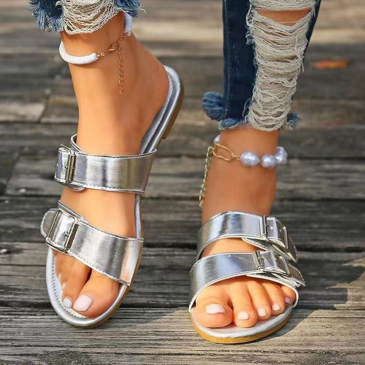 Open Toe Double Buckle Sandals - Fashion BTQ -  - Fashion BTQ