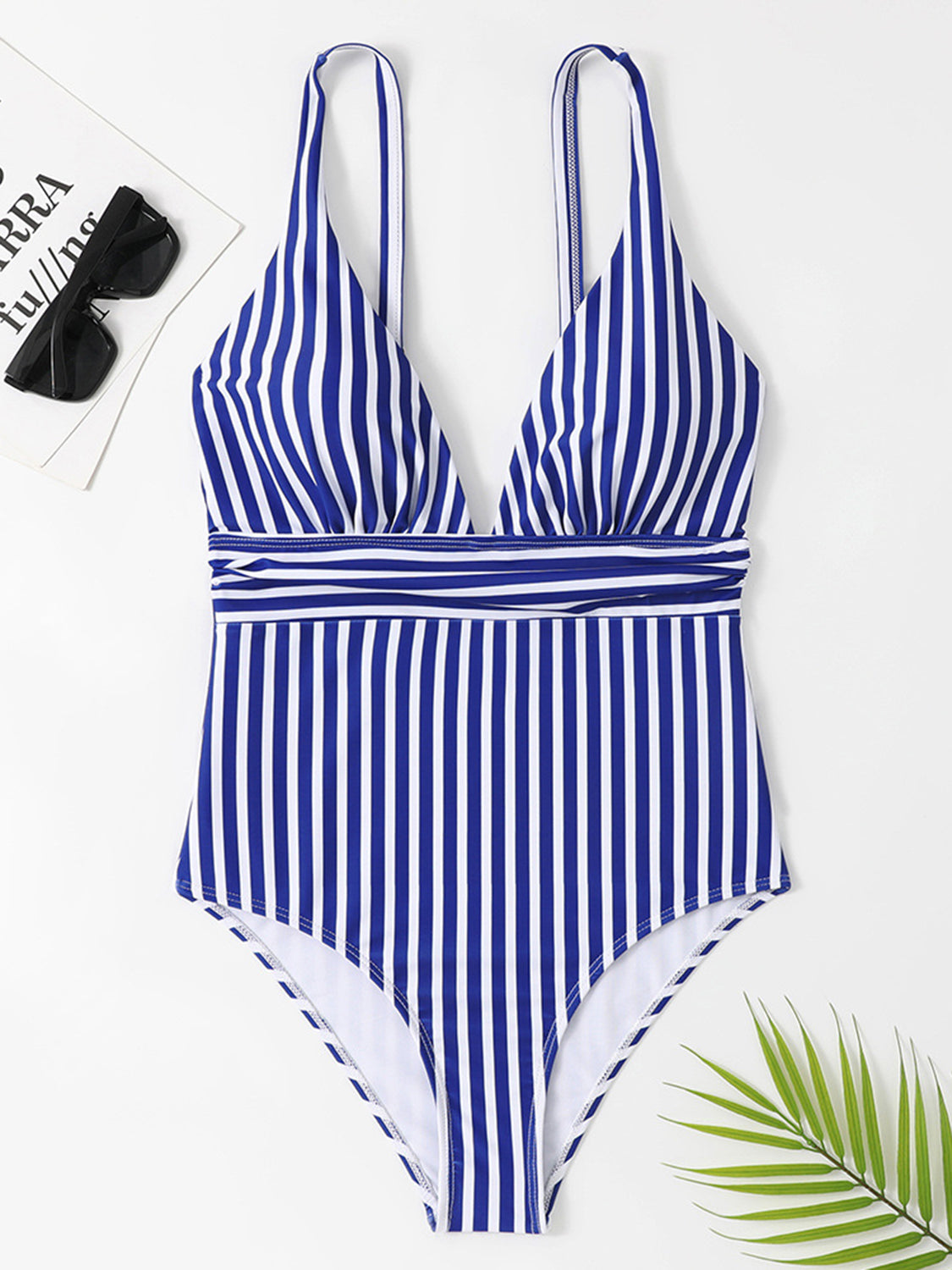 Striped Plunge Sleeveless One-Piece Swimwear - Fashion BTQ -  - Fashion BTQ