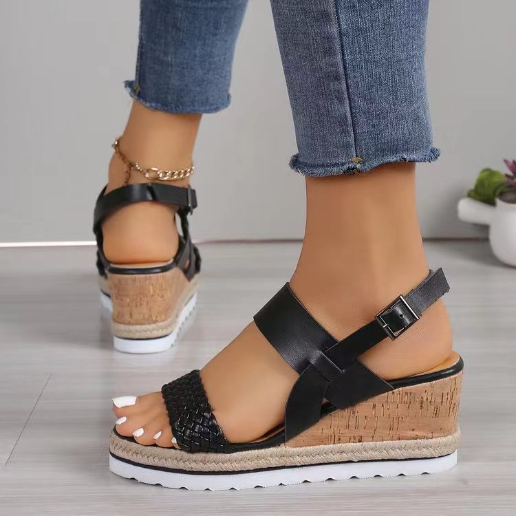 PU Leather Woven Wedge Sandals - Fashion BTQ -  - Fashion BTQ