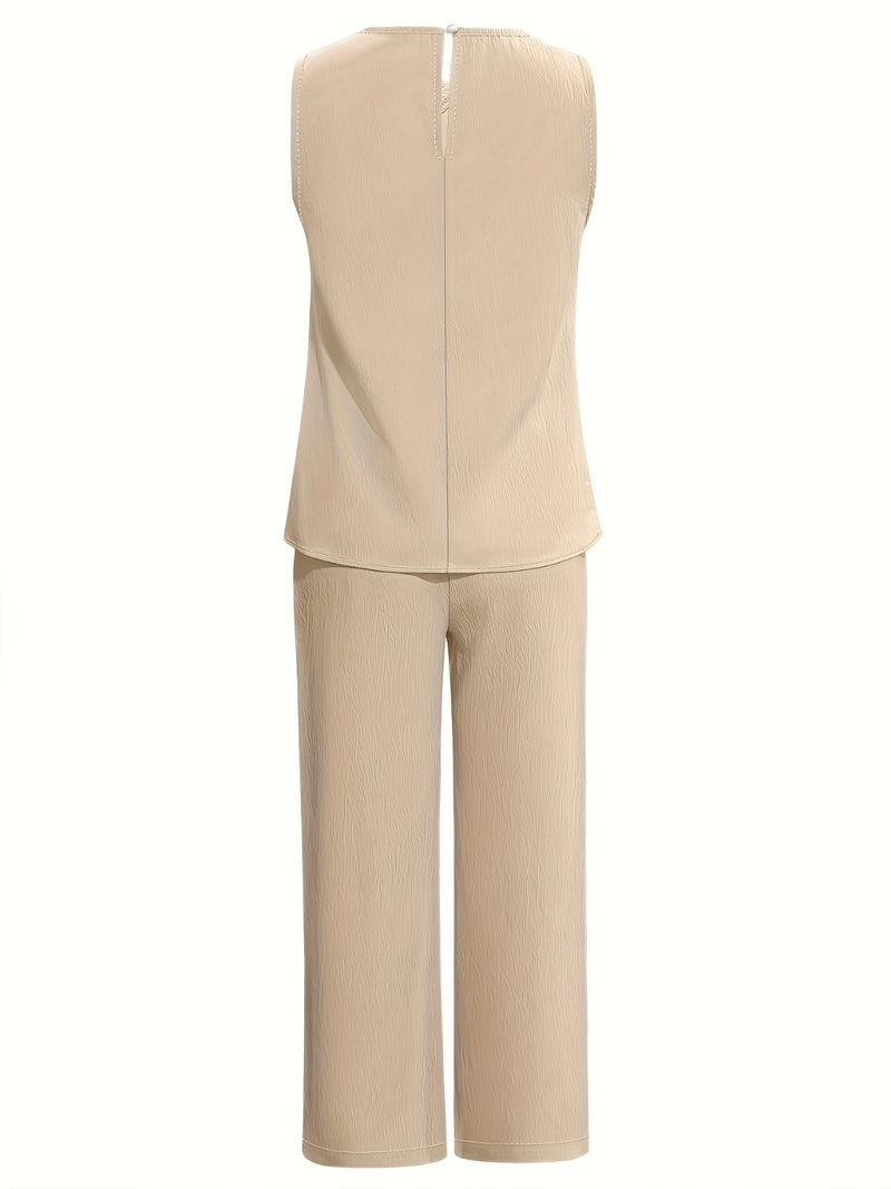 Crisscross Sleeveless Top and Wide Leg Pants Set - Fashion BTQ -  - Fashion BTQ
