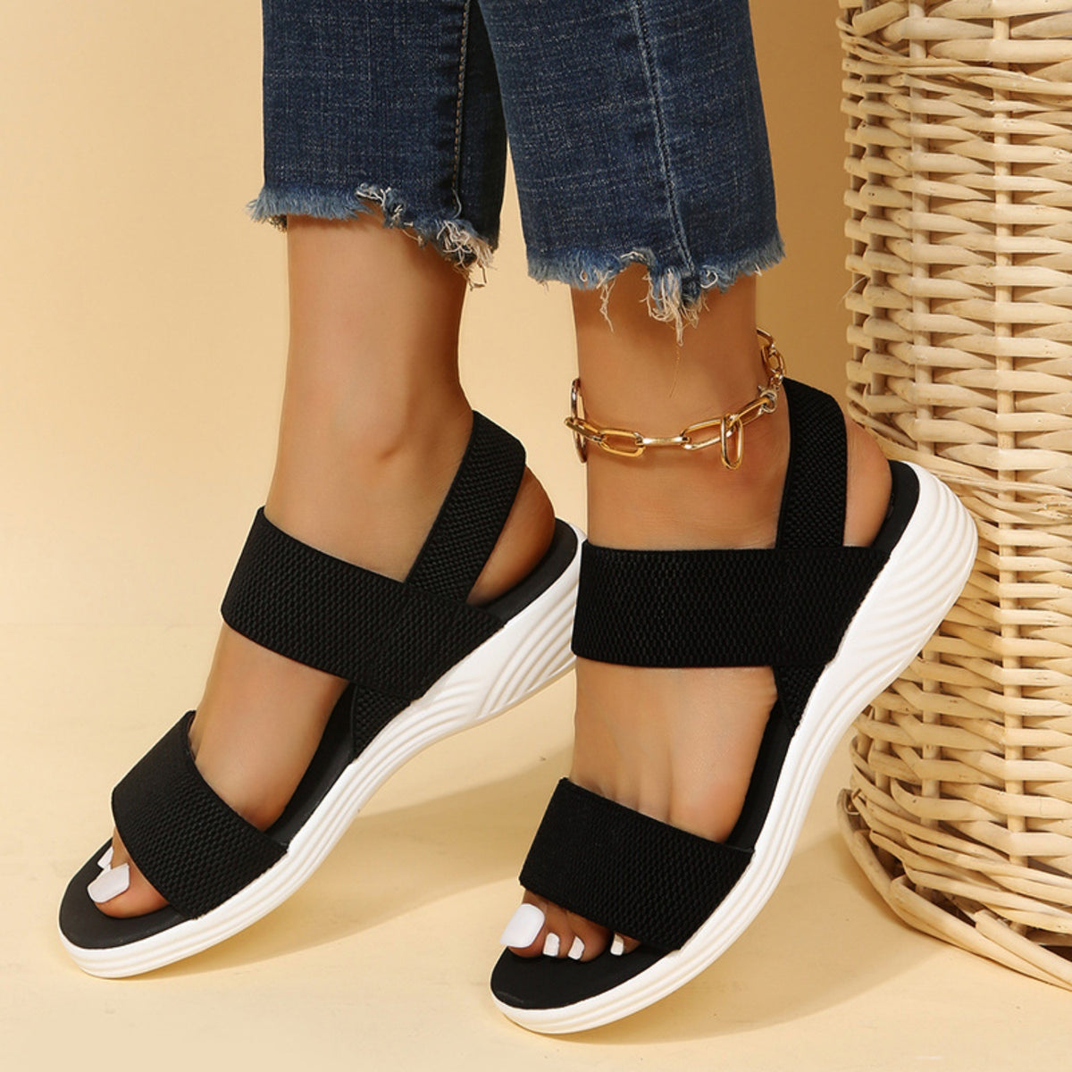 Rubber Open Toe Low Heel Sandals - Fashion BTQ