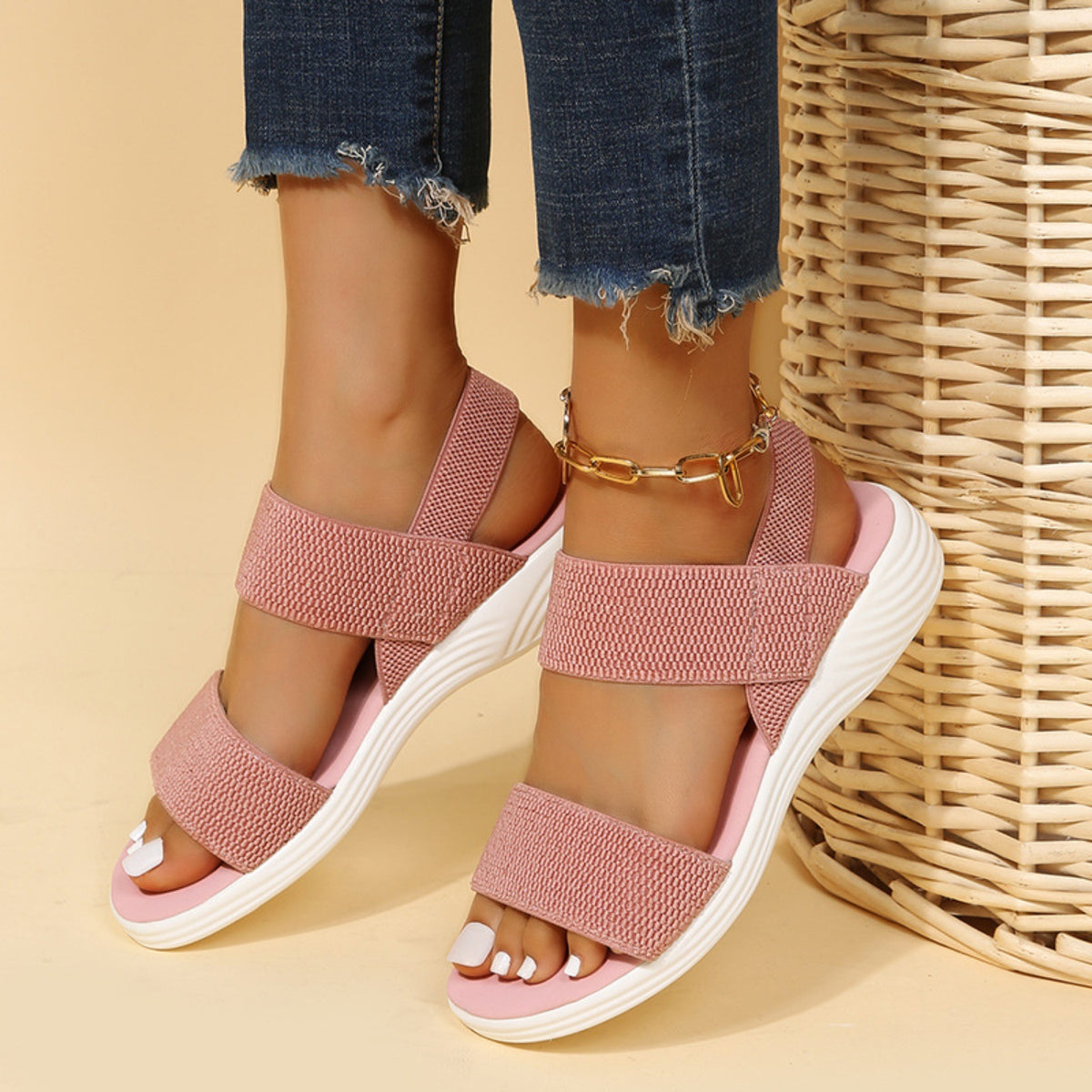 Rubber Open Toe Low Heel Sandals - Fashion BTQ