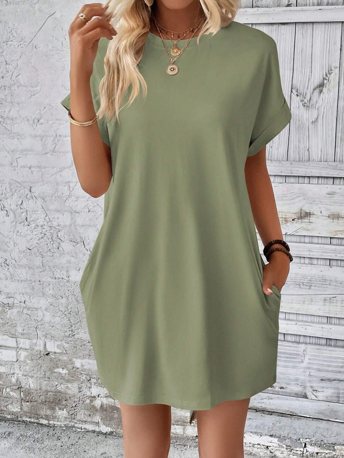 Round Neck Short Sleeve Mini Dress - Fashion BTQ