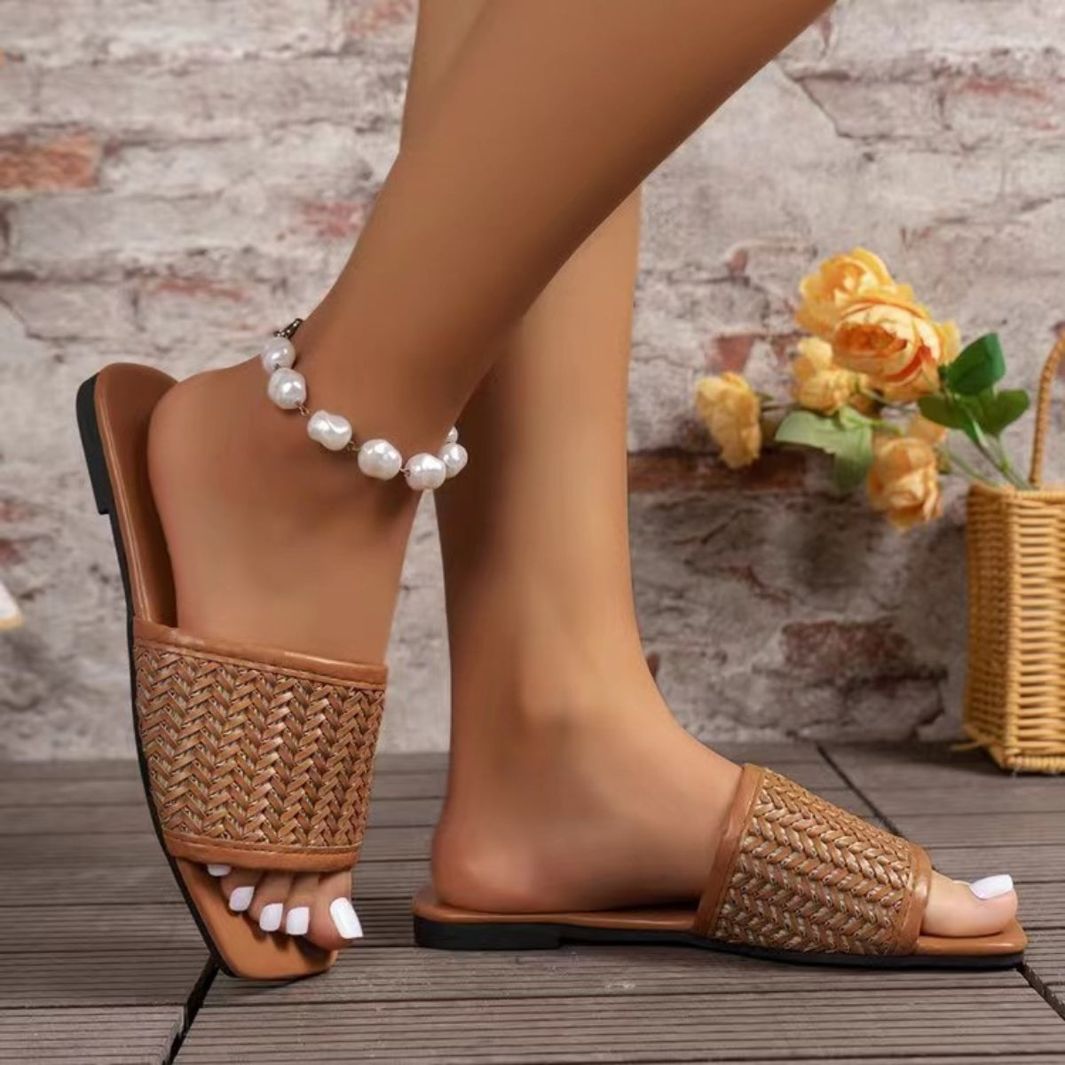 Rattan Woven Flat Sandals - Fashion BTQ