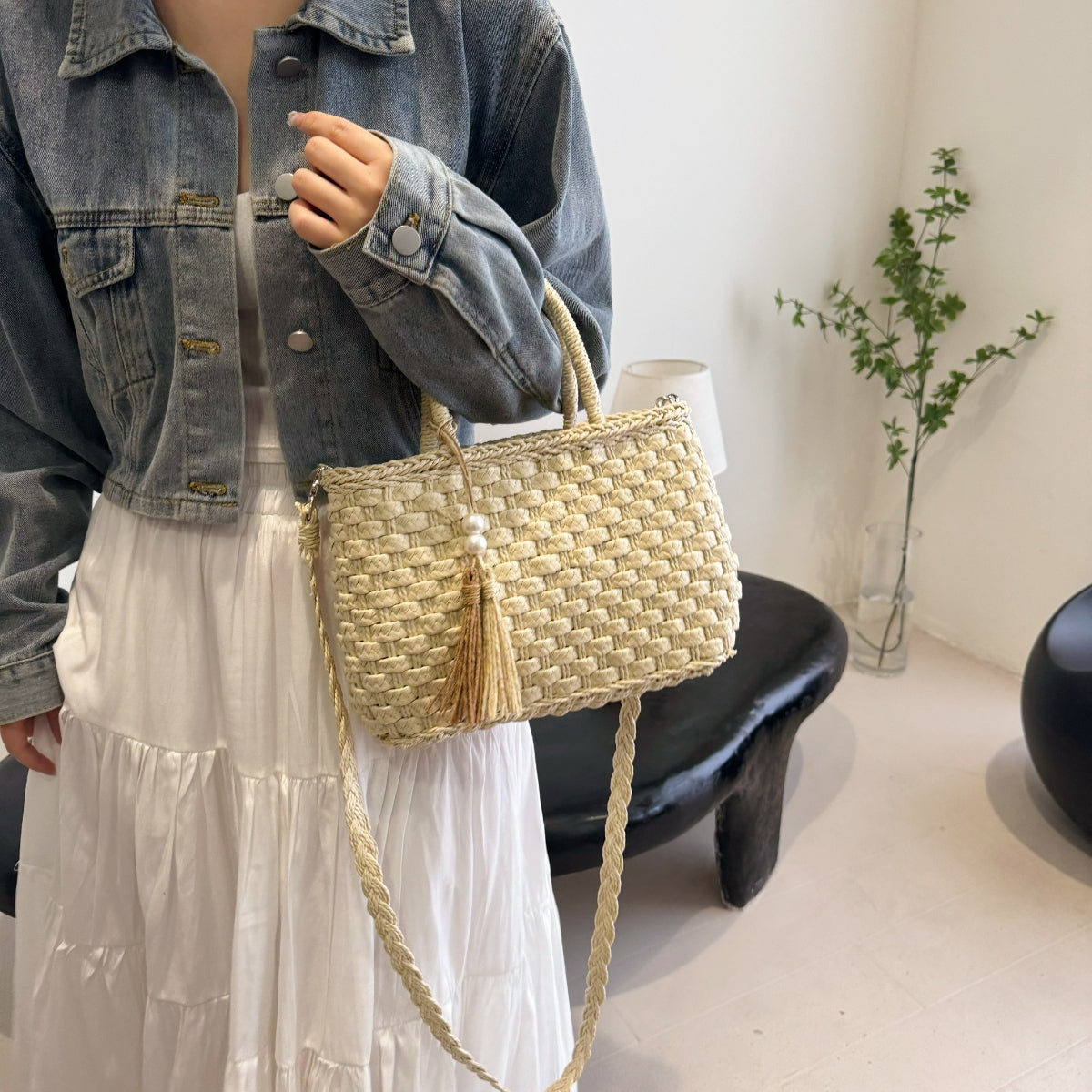 Braided Strap Paper Weave Shoulder Bag - Fashion BTQ