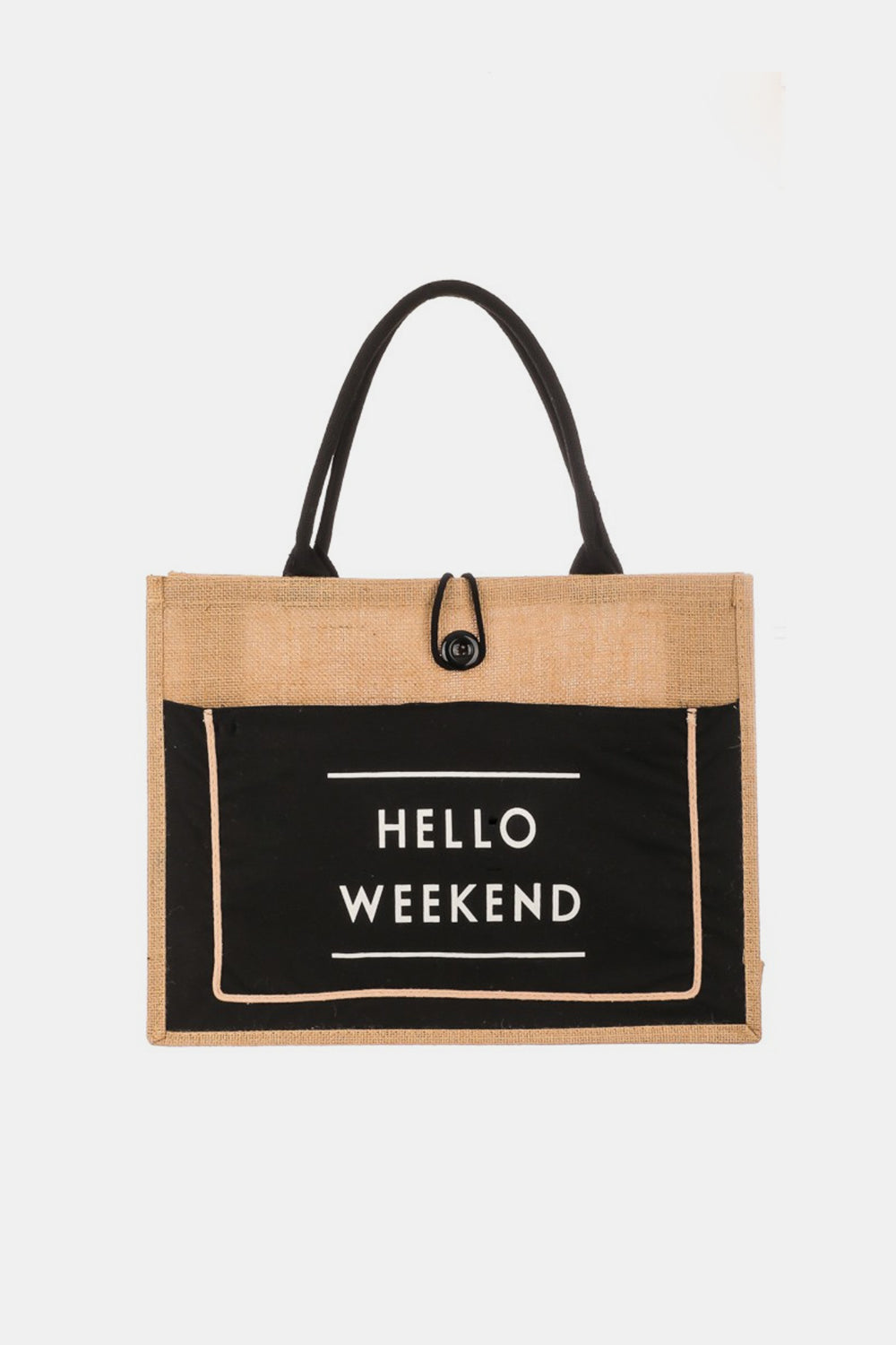 Fame Hello Weekend Burlap Tote Bag - Fashion BTQ