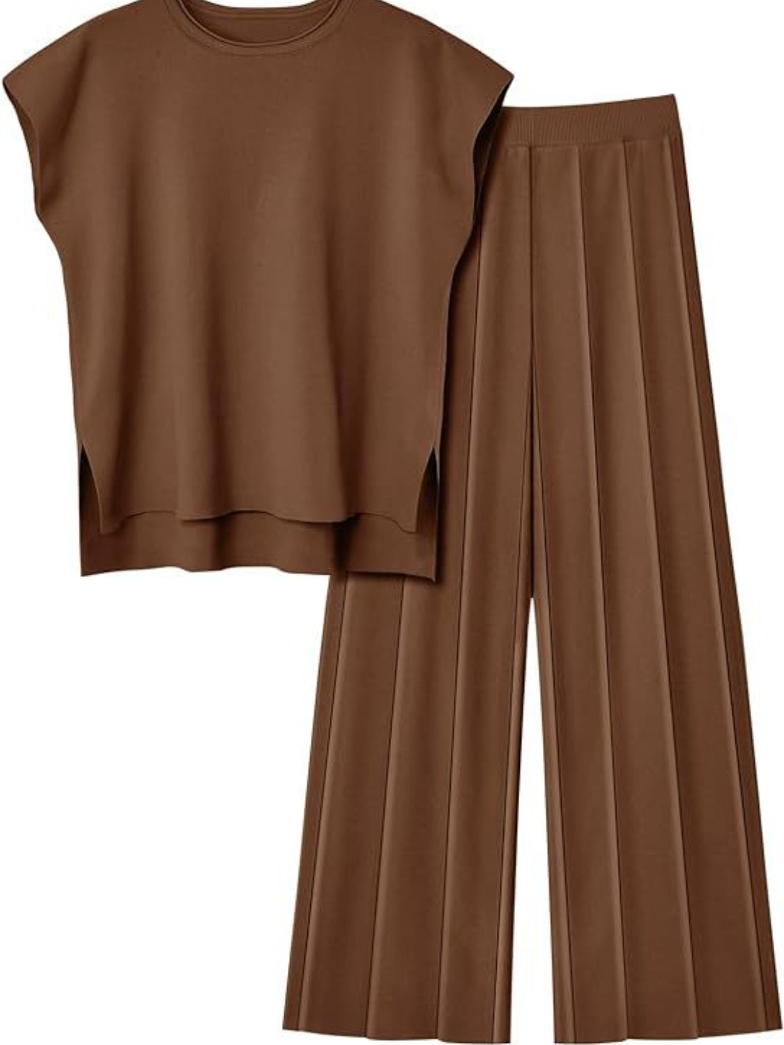 Round Neck Cap Sleeve Top and Pants Knit Set - Fashion BTQ -  - Fashion BTQ