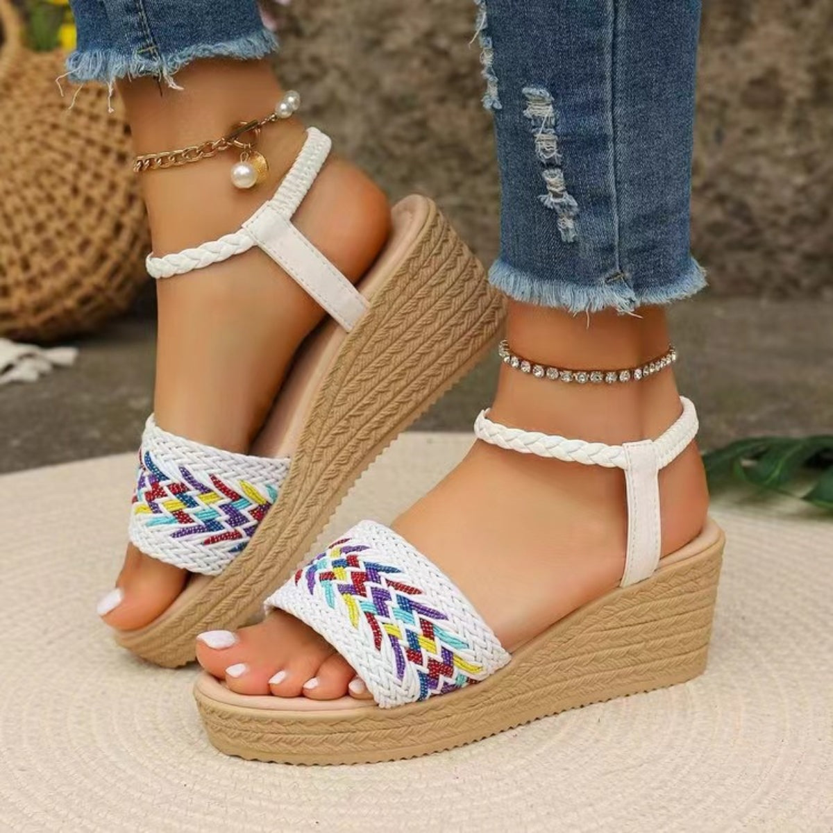 Open Toe Wedge Woven Sandals - Fashion BTQ