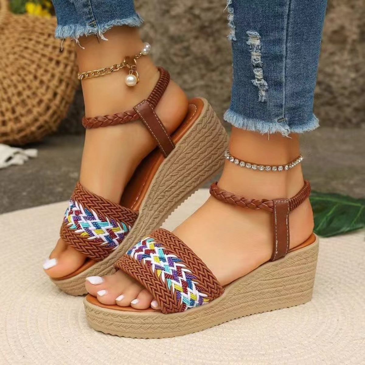 Open Toe Wedge Woven Sandals - Fashion BTQ -  - Fashion BTQ