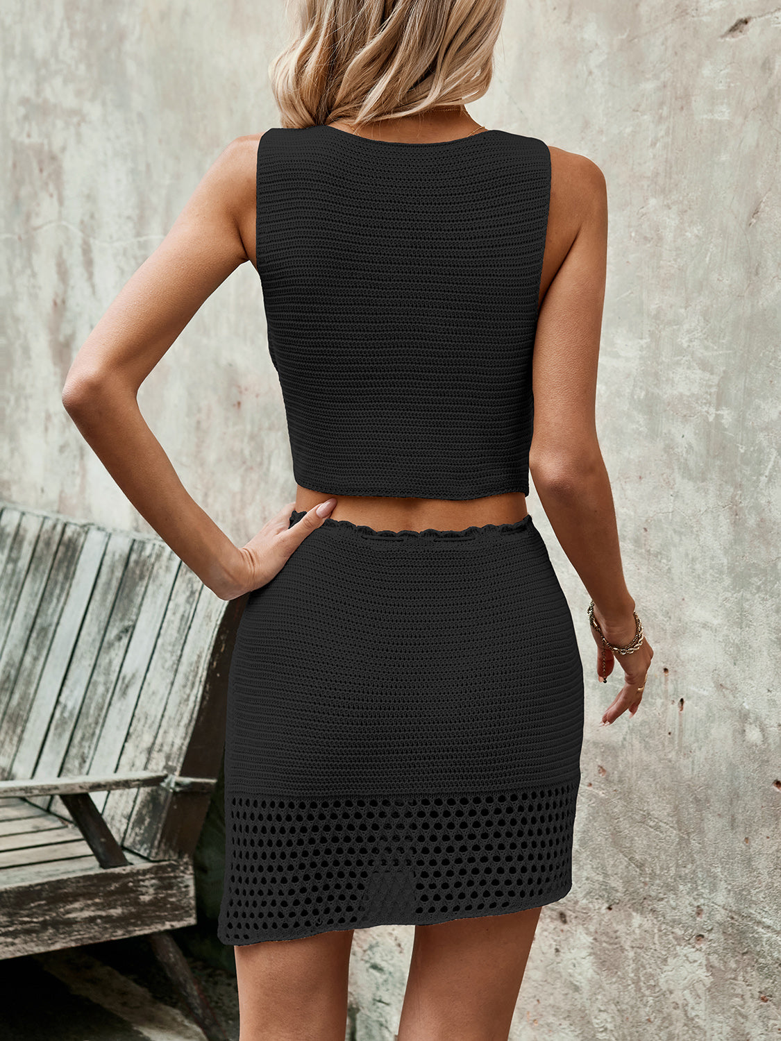 Button Up Sleeveless Top and Drawstring Skirt Set - Fashion BTQ