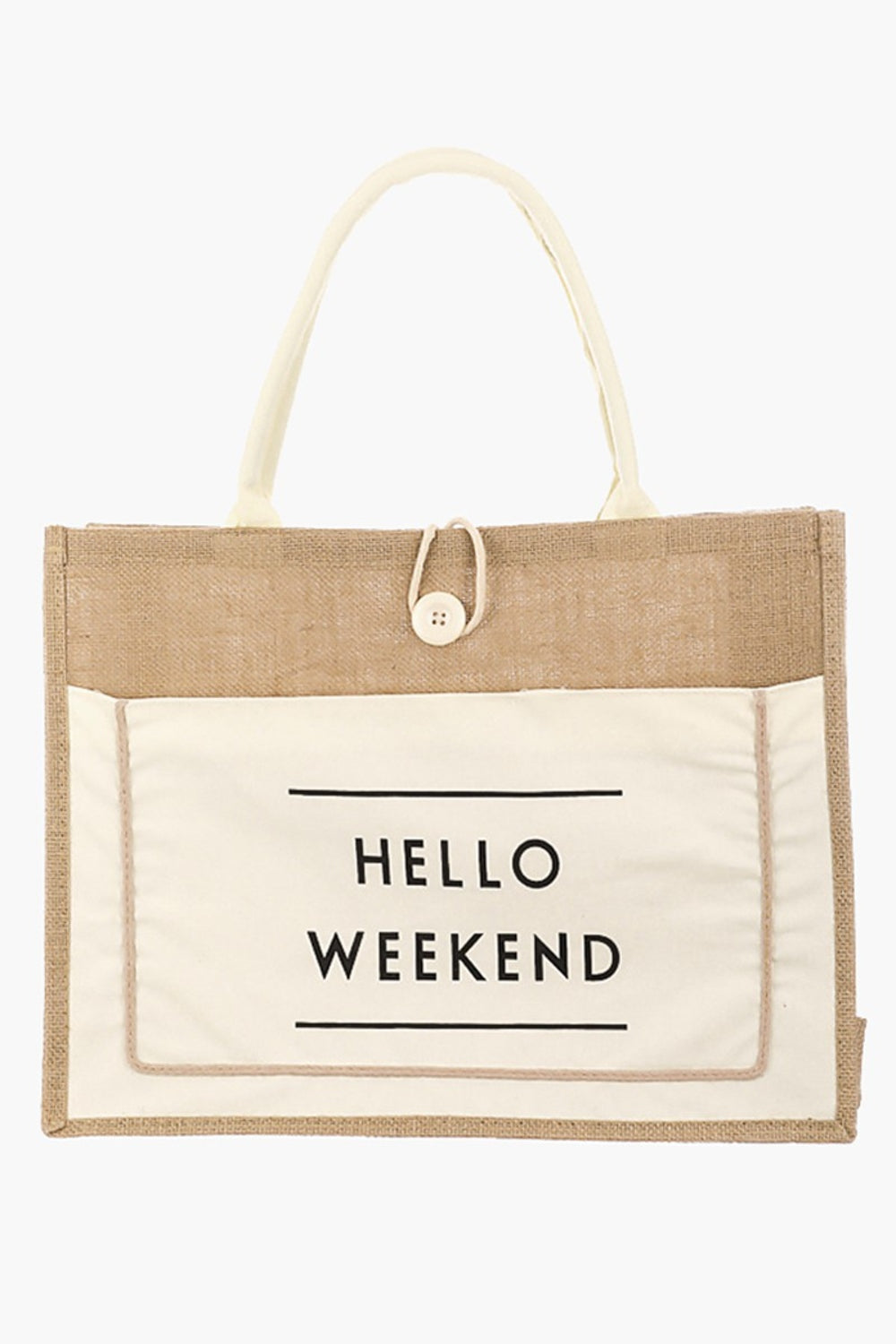 Fame Hello Weekend Burlap Tote Bag - Fashion BTQ -  - Fashion BTQ